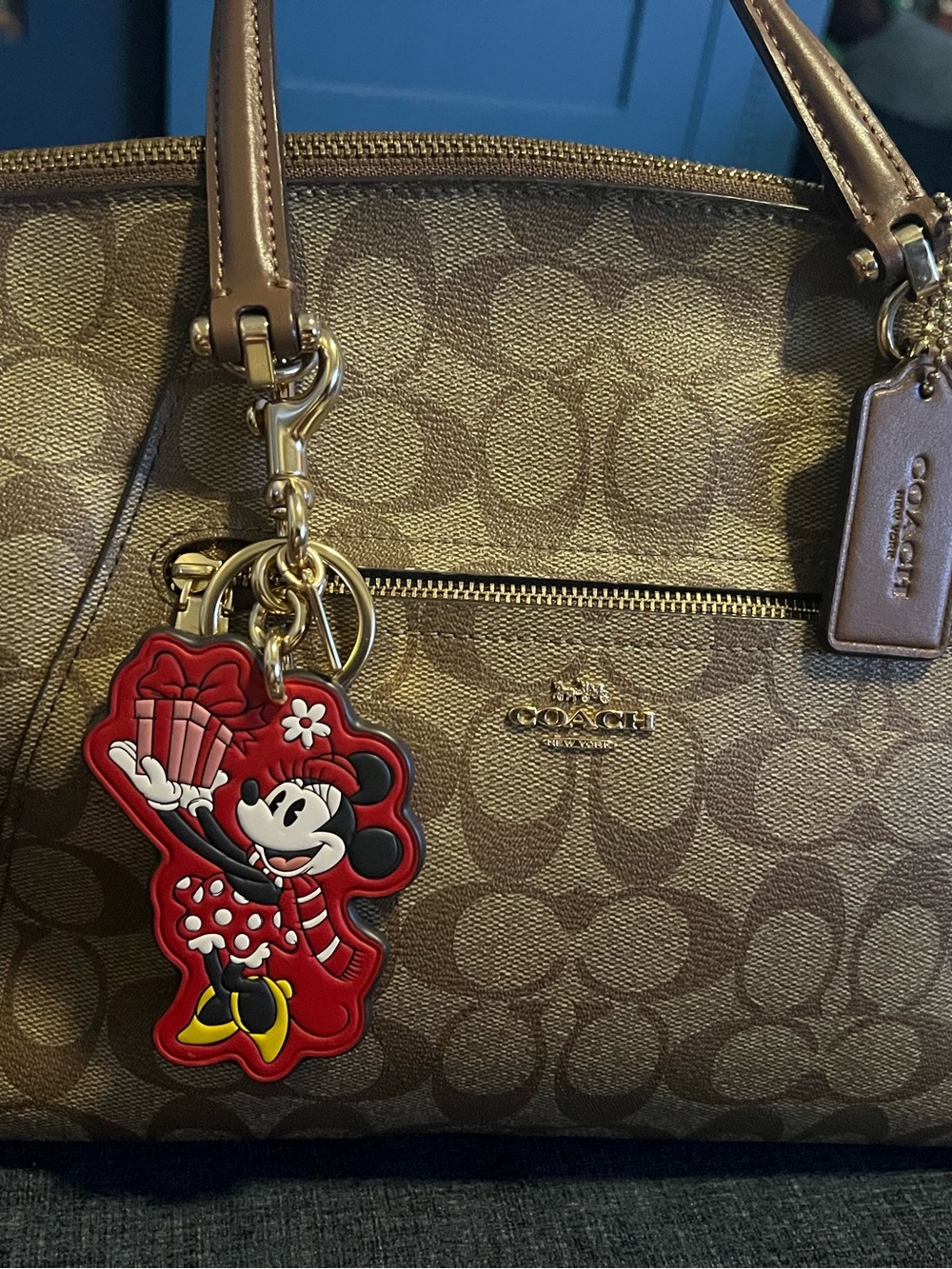 Coach Brown Signature Canvas Satchel with Minnie Charm - Picture 7 of 12